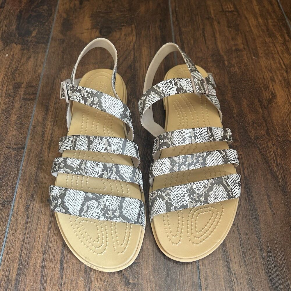 Crocs Tulum Sandals Snake Animal Print Summer Travel Walking Flats Womens Size 8